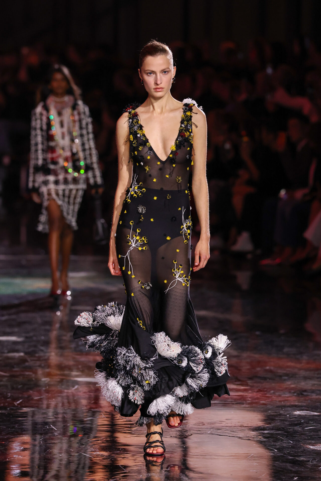A model walks the runway during the Chanel Ready to Wear Spring/Summer 2026 fashion show as part of the Paris Fashion Week on October 6, 2025 in Paris, France. 