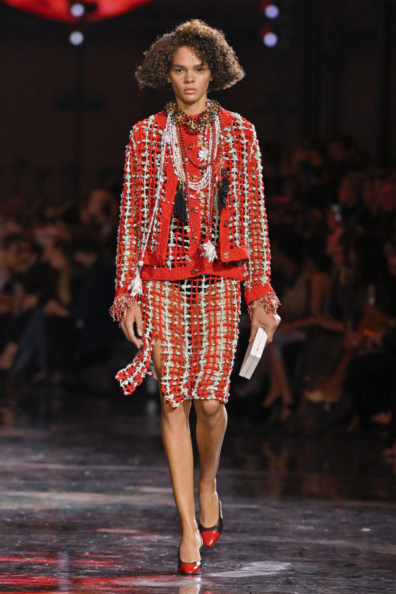 A model walks the runway during the Chanel Ready to Wear Spring/Summer 2026 fashion show as part of the Paris Fashion Week on October 6, 2025 in Paris, France. 