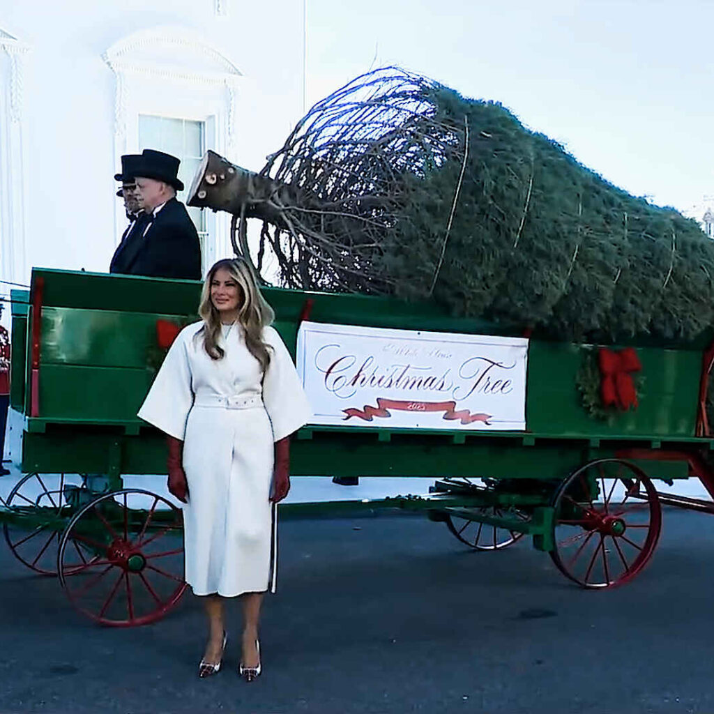 Η Melania Trump υποδέχεται το χριστουγεννιάτικο δέντρο στον Λευκό Οίκο με 3 fashion trends