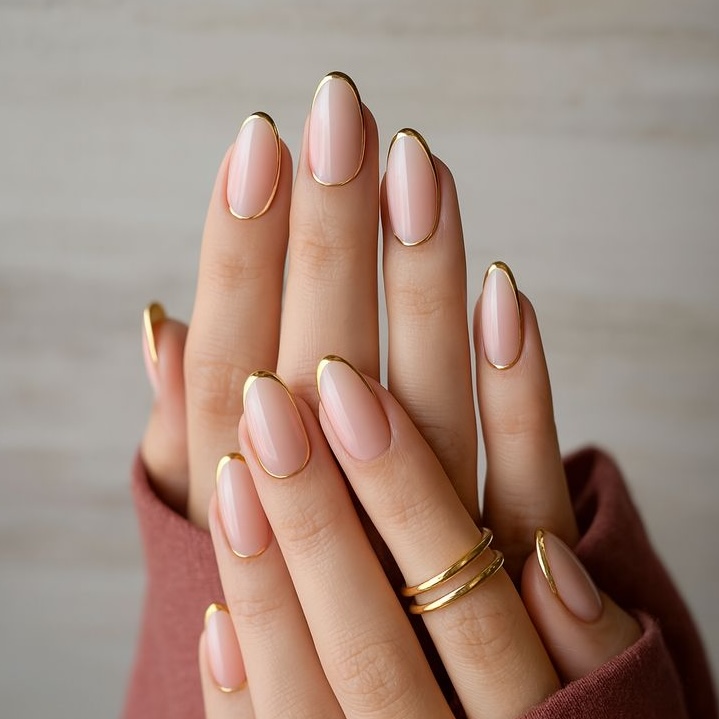 gold almond nails 2
