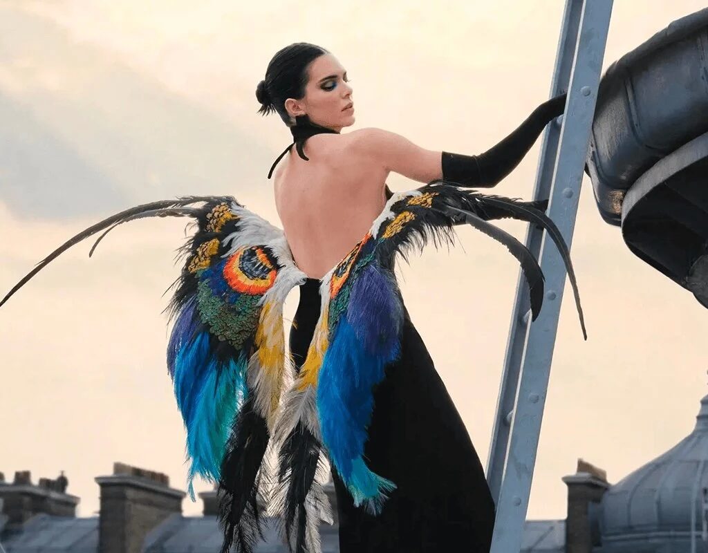2026consumerdivisionbrandskendallinblackbacklessdresswithfeathersclimbingstairsdesktop copy