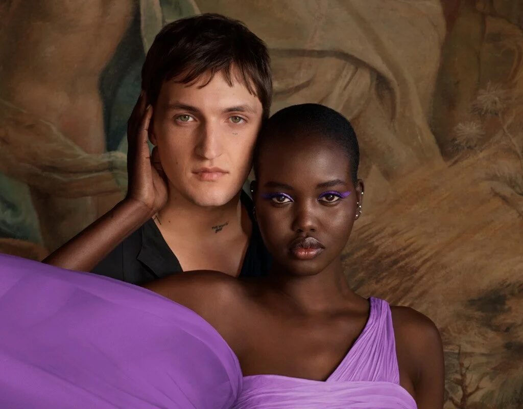 Valentino Man woman in Brown background purple dress Our Global Brands KV DESKTOP copy